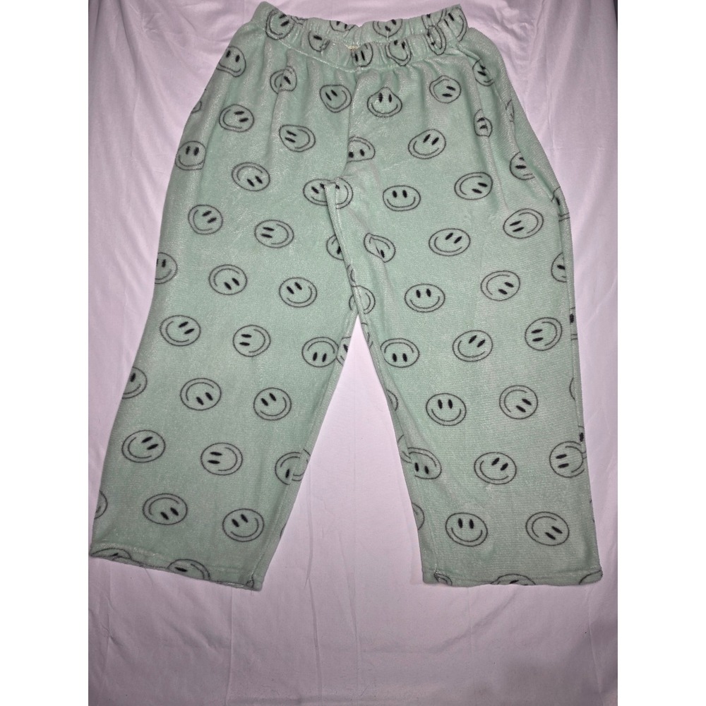 Bobbie Brooks Sleepwear Mint Green Smiley Face Fleece Pajama Pants Large